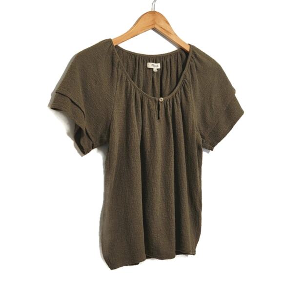 Madewell Texture & Thread Scoop Neck Short Sleeve Green Top Chic Casual  XS - Picture 6 of 12